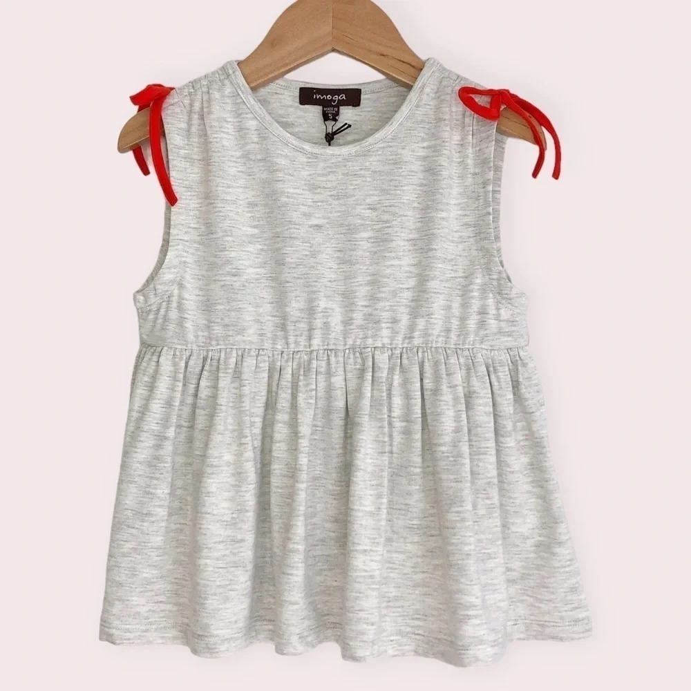 NWT Imoga shirt‎ Cora sleeveless gray with orange bows size 5 years